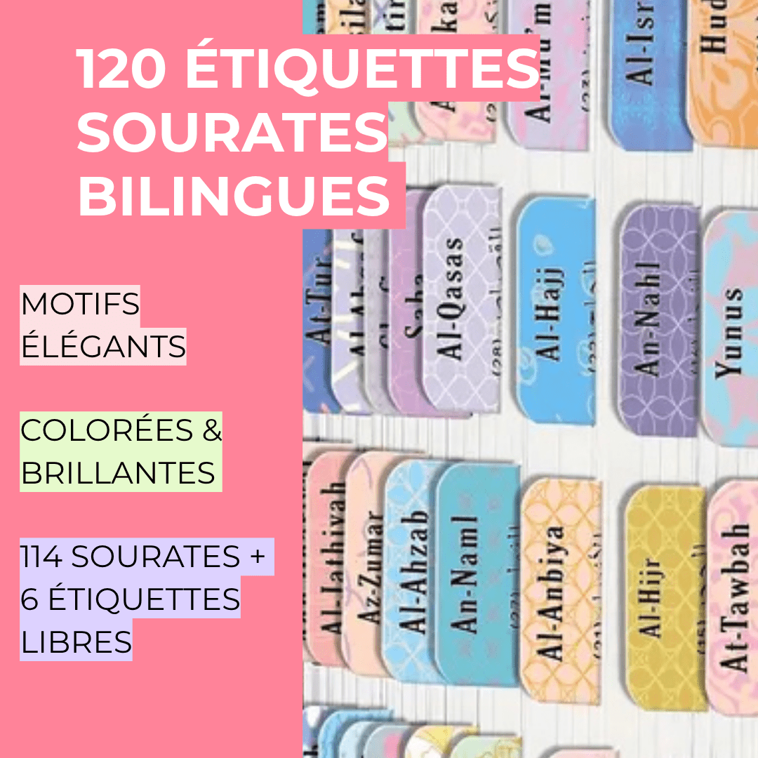 120 Étiquettes autocollantes Coran bilingues – Arabe & traduction - Firdaws Ambition
