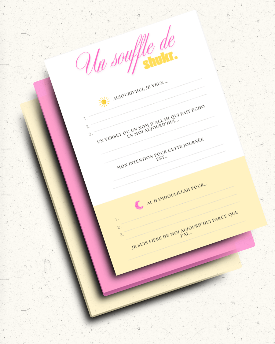 Un souffle de Shukr | Carnet de gratitude Matin & Soir | Journal spirituel & inspiration quotidienne - Firdaws Ambition