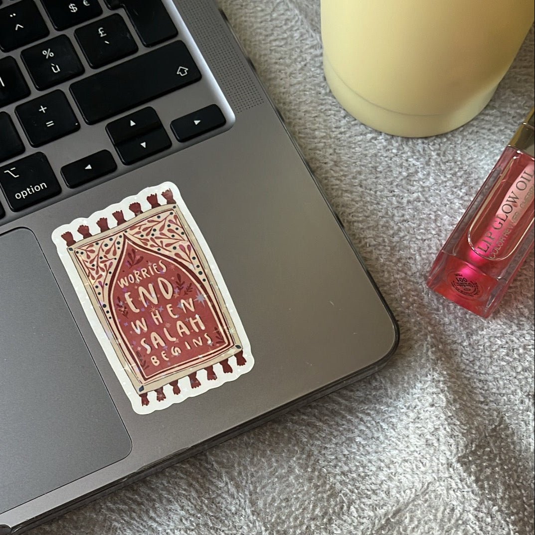 Sticker citation | Worries End When Salah Begins | Sticker islamique pour carnet, laptop & planner - Firdaws Ambition