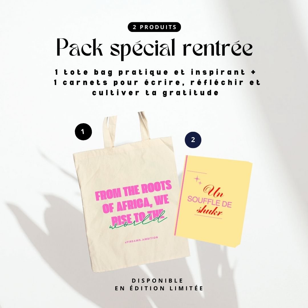 Pack Rentrée | Un Souffle de Shukr + Tote Bag | Carnet de gratitude & inspiration | Idée cadeau motivation - Firdaws Ambition